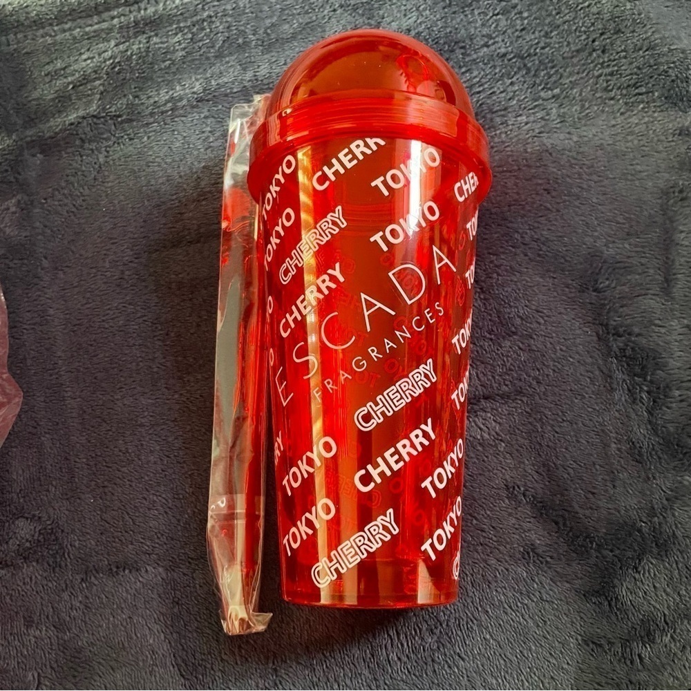 2/$30 Escada Cherry In Japan Red Tumbler with straw 14 oz - Picture 2 of 5